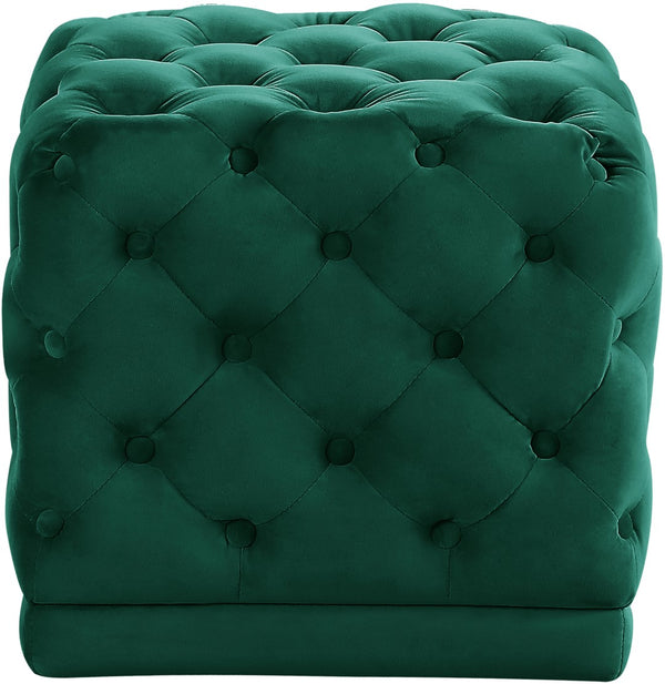 Stella Velvet / Engineered Wood / Foam Contemporary Green Velvet Ottoman/Stool - 18" W x 18" D x 17" H