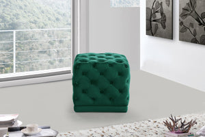 Stella Velvet / Engineered Wood / Foam Contemporary Green Velvet Ottoman/Stool - 18" W x 18" D x 17" H