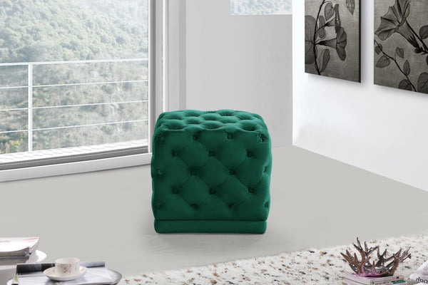 Stella Velvet / Engineered Wood / Foam Contemporary Green Velvet Ottoman/Stool - 18" W x 18" D x 17" H