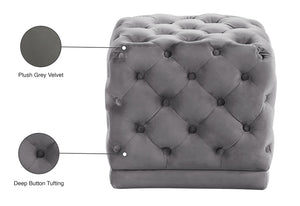 Stella Velvet / Engineered Wood / Foam Contemporary Grey Velvet Ottoman/Stool - 18" W x 18" D x 17" H
