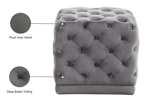 Stella Velvet / Engineered Wood / Foam Contemporary Grey Velvet Ottoman/Stool - 18" W x 18" D x 17" H