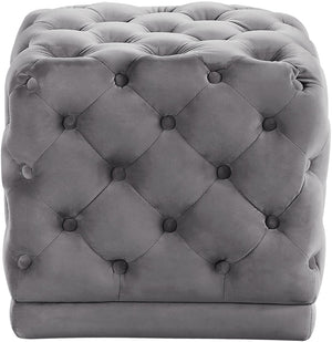 Stella Velvet / Engineered Wood / Foam Contemporary Grey Velvet Ottoman/Stool - 18" W x 18" D x 17" H