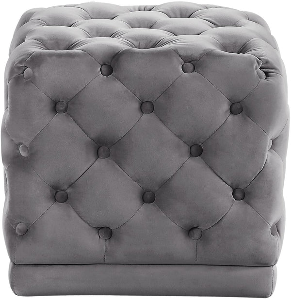 Stella Velvet / Engineered Wood / Foam Contemporary Grey Velvet Ottoman/Stool - 18" W x 18" D x 17" H