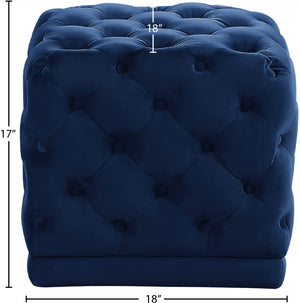 Stella Velvet / Engineered Wood / Foam Contemporary Navy Velvet Ottoman/Stool - 18" W x 18" D x 17" H