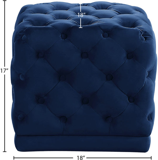 Stella Velvet / Engineered Wood / Foam Contemporary Navy Velvet Ottoman/Stool - 18" W x 18" D x 17" H