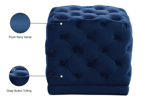 Stella Velvet / Engineered Wood / Foam Contemporary Navy Velvet Ottoman/Stool - 18" W x 18" D x 17" H