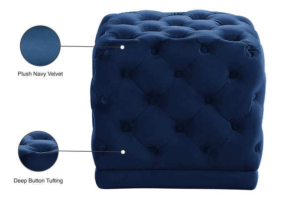 Stella Velvet / Engineered Wood / Foam Contemporary Navy Velvet Ottoman/Stool - 18" W x 18" D x 17" H