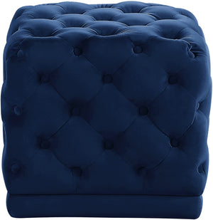 Stella Velvet / Engineered Wood / Foam Contemporary Navy Velvet Ottoman/Stool - 18" W x 18" D x 17" H