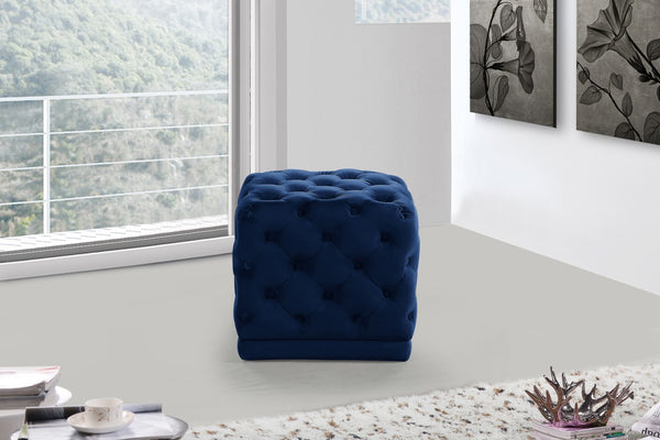 Stella Velvet / Engineered Wood / Foam Contemporary Navy Velvet Ottoman/Stool - 18" W x 18" D x 17" H