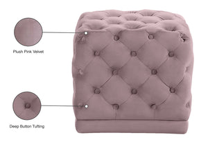Stella Velvet / Engineered Wood / Foam Contemporary Pink Velvet Ottoman/Stool - 18" W x 18" D x 17" H