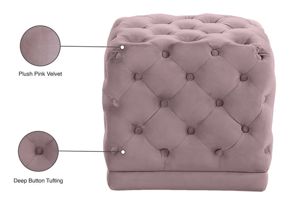 Stella Velvet / Engineered Wood / Foam Contemporary Pink Velvet Ottoman/Stool - 18" W x 18" D x 17" H