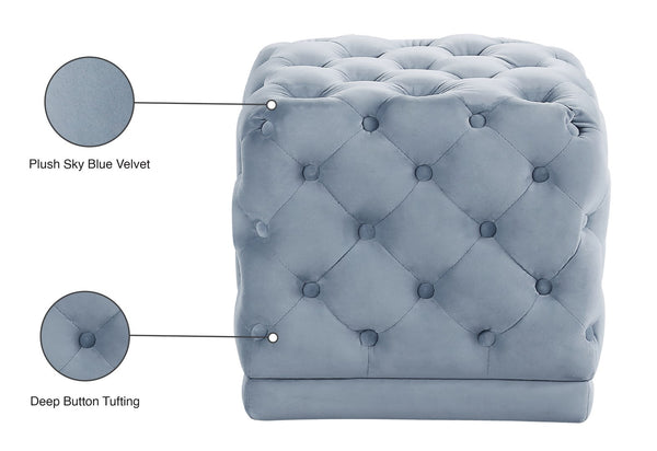 Stella Velvet / Engineered Wood / Foam Contemporary Sky Blue Velvet Ottoman/Stool - 18" W x 18" D x 17" H