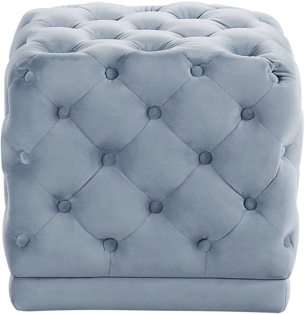 Stella Velvet / Engineered Wood / Foam Contemporary Sky Blue Velvet Ottoman/Stool - 18" W x 18" D x 17" H