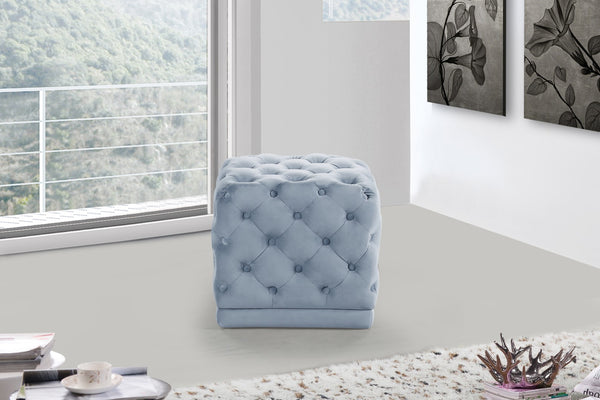 Stella Velvet / Engineered Wood / Foam Contemporary Sky Blue Velvet Ottoman/Stool - 18" W x 18" D x 17" H