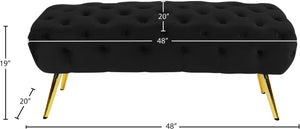 Amara Velvet / Engineered Wood / Stainless Steel / Foam Contemporary Black Velvet Bench - 48" W x 20.5" D x 19" H