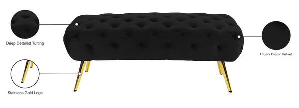 Amara Velvet / Engineered Wood / Stainless Steel / Foam Contemporary Black Velvet Bench - 48" W x 20.5" D x 19" H