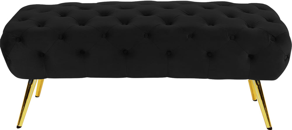 Amara Velvet / Engineered Wood / Stainless Steel / Foam Contemporary Black Velvet Bench - 48" W x 20.5" D x 19" H