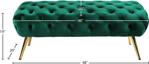 Amara Velvet / Engineered Wood / Stainless Steel / Foam Contemporary Green Velvet Bench - 48" W x 20.5" D x 19" H