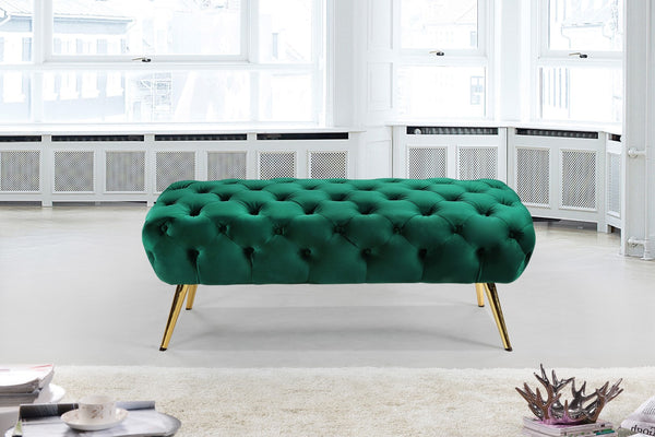 Amara Velvet / Engineered Wood / Stainless Steel / Foam Contemporary Green Velvet Bench - 48" W x 20.5" D x 19" H