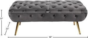 Amara Velvet / Engineered Wood / Stainless Steel / Foam Contemporary Grey Velvet Bench - 48" W x 20.5" D x 19" H