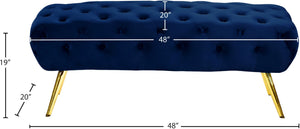 Amara Velvet / Engineered Wood / Stainless Steel / Foam Contemporary Navy Velvet Bench - 48" W x 20.5" D x 19" H