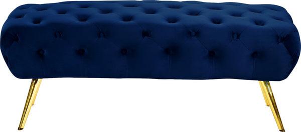 Amara Velvet / Engineered Wood / Stainless Steel / Foam Contemporary Navy Velvet Bench - 48" W x 20.5" D x 19" H