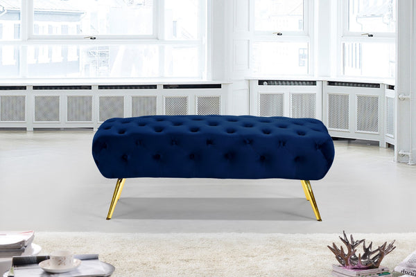 Amara Velvet / Engineered Wood / Stainless Steel / Foam Contemporary Navy Velvet Bench - 48" W x 20.5" D x 19" H