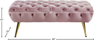 Amara Velvet / Engineered Wood / Stainless Steel / Foam Contemporary Pink Velvet Bench - 48" W x 20.5" D x 19" H