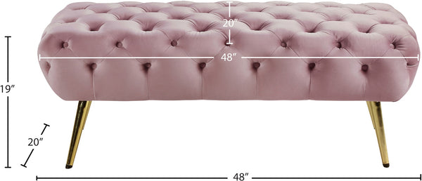 Amara Velvet / Engineered Wood / Stainless Steel / Foam Contemporary Pink Velvet Bench - 48" W x 20.5" D x 19" H