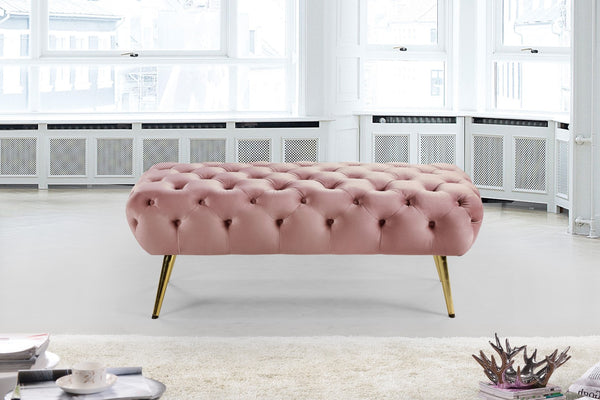 Amara Velvet / Engineered Wood / Stainless Steel / Foam Contemporary Pink Velvet Bench - 48" W x 20.5" D x 19" H
