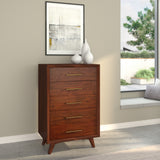 Alpine Furniture Gramercy 5 Drawer Chest 1978-05 Walnut Mahogany Solids & Veneer 28 x 18 x 47