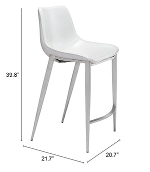 Zuo Modern Magnus 100% Polyurethane, Plywood, Stainless Steel Modern Commercial Grade Counter Stool Set - Set of 2 White, Silver 100% Polyurethane, Plywood, Stainless Steel