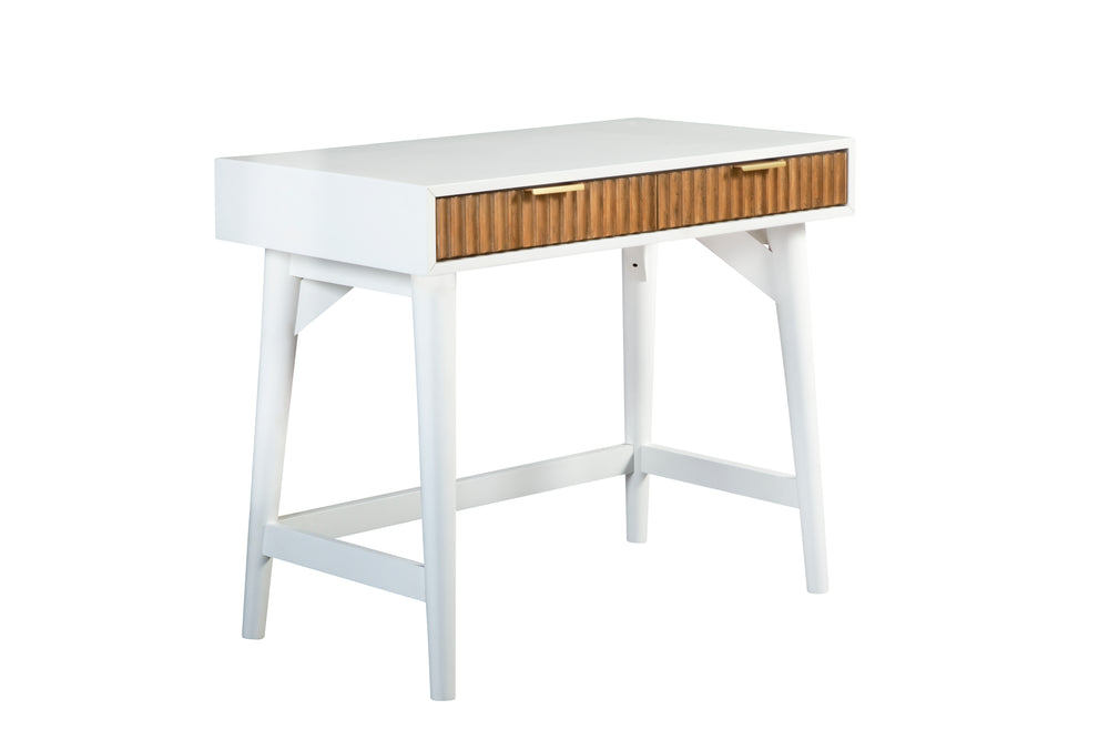 Larsen Mini Desk in White & Natural - Stylish Mahogany with Gold Hardware & Felt-Lined Drawers