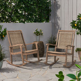 Lucas Outdoor Rustic Wicker Rocking Chairs, Light Brown and Light Multi-Brown Noble House