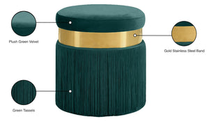 Yasmine Velvet / Engineered Wood / Stainless Steel / Foam Contemporary Green Velvet Ottoman/Stool - 15.5" W x 15.5" D x 17.5" H
