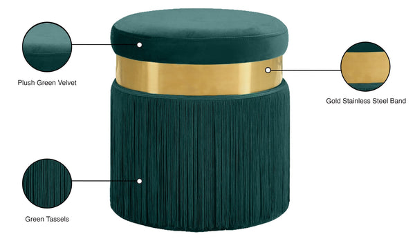 Yasmine Velvet / Engineered Wood / Stainless Steel / Foam Contemporary Green Velvet Ottoman/Stool - 15.5" W x 15.5" D x 17.5" H