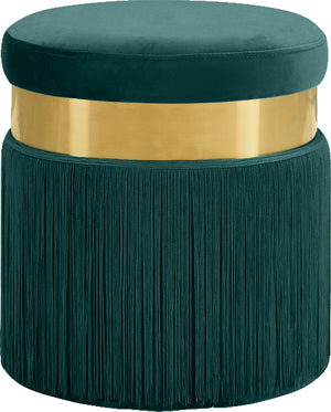 Yasmine Velvet / Engineered Wood / Stainless Steel / Foam Contemporary Green Velvet Ottoman/Stool - 15.5" W x 15.5" D x 17.5" H