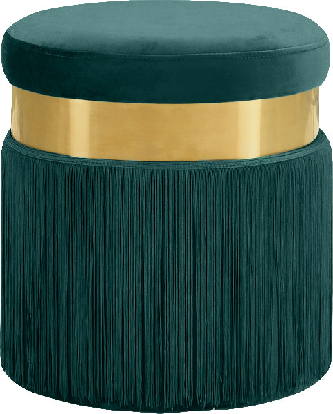 Yasmine Velvet / Engineered Wood / Stainless Steel / Foam Contemporary Green Velvet Ottoman/Stool - 15.5" W x 15.5" D x 17.5" H