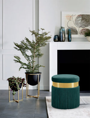 Yasmine Velvet / Engineered Wood / Stainless Steel / Foam Contemporary Green Velvet Ottoman/Stool - 15.5" W x 15.5" D x 17.5" H