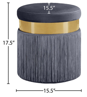 Yasmine Velvet / Engineered Wood / Stainless Steel / Foam Contemporary Grey Velvet Ottoman/Stool - 15.5" W x 15.5" D x 17.5" H