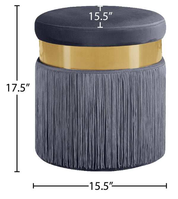 Yasmine Velvet / Engineered Wood / Stainless Steel / Foam Contemporary Grey Velvet Ottoman/Stool - 15.5" W x 15.5" D x 17.5" H