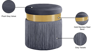 Yasmine Velvet / Engineered Wood / Stainless Steel / Foam Contemporary Grey Velvet Ottoman/Stool - 15.5" W x 15.5" D x 17.5" H