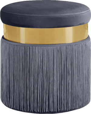 Yasmine Velvet / Engineered Wood / Stainless Steel / Foam Contemporary Grey Velvet Ottoman/Stool - 15.5" W x 15.5" D x 17.5" H