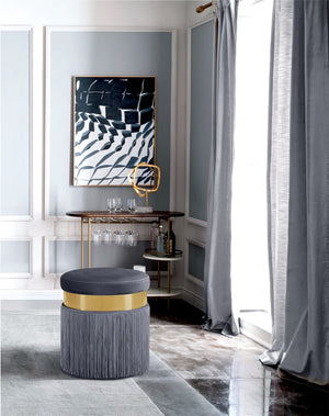 Yasmine Velvet / Engineered Wood / Stainless Steel / Foam Contemporary Grey Velvet Ottoman/Stool - 15.5" W x 15.5" D x 17.5" H