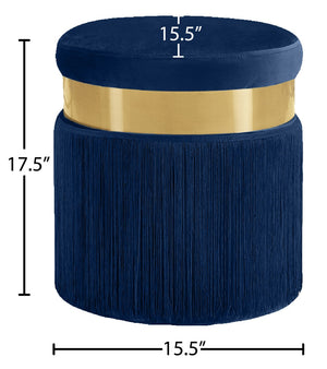 Yasmine Velvet / Engineered Wood / Stainless Steel / Foam Contemporary Navy Velvet Ottoman/Stool - 15.5" W x 15.5" D x 17.5" H