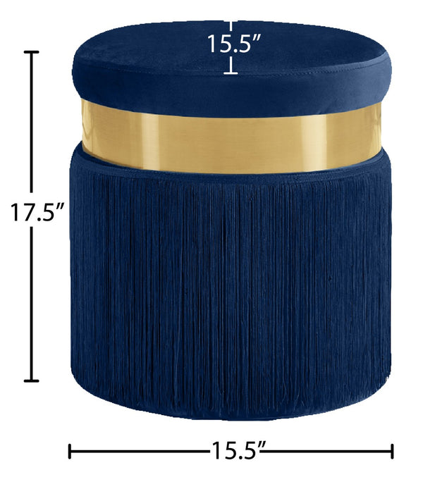 Yasmine Velvet / Engineered Wood / Stainless Steel / Foam Contemporary Navy Velvet Ottoman/Stool - 15.5" W x 15.5" D x 17.5" H