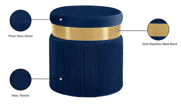 Yasmine Velvet / Engineered Wood / Stainless Steel / Foam Contemporary Navy Velvet Ottoman/Stool - 15.5" W x 15.5" D x 17.5" H