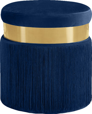 Yasmine Velvet / Engineered Wood / Stainless Steel / Foam Contemporary Navy Velvet Ottoman/Stool - 15.5" W x 15.5" D x 17.5" H