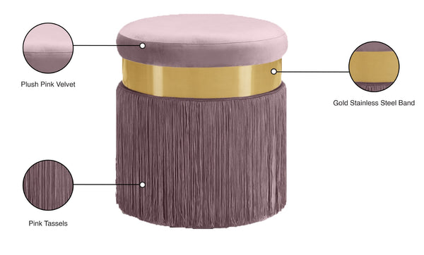 Yasmine Velvet / Engineered Wood / Stainless Steel / Foam Contemporary Pink Velvet Ottoman/Stool - 15.5" W x 15.5" D x 17.5" H