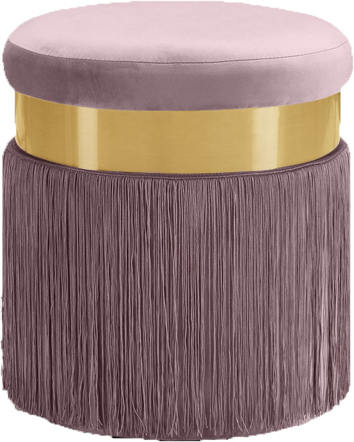 Yasmine Velvet / Engineered Wood / Stainless Steel / Foam Contemporary Pink Velvet Ottoman/Stool - 15.5" W x 15.5" D x 17.5" H